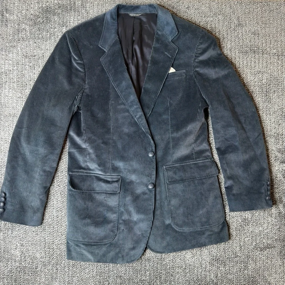 Anthony Allan Vintage Corduroy Blazer Mens Blue Gray Union Made USA Sport Coat